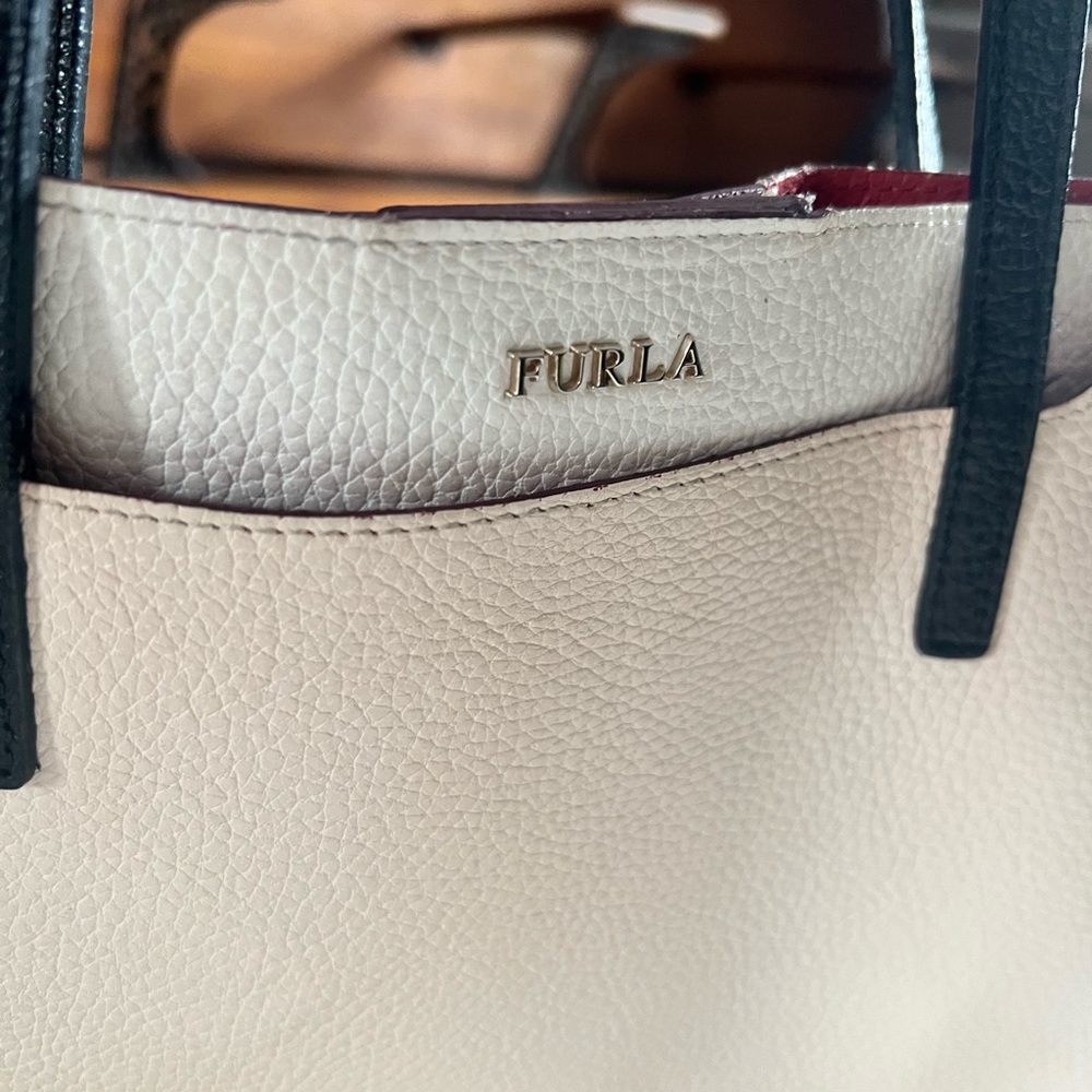 Furla Cream and Black Tote Bag